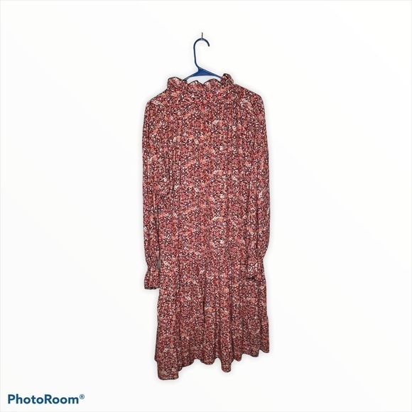 O.P.T. Anthro Pink Floral Long Sleeve Tiered Peasant Maxi Dress Medium NWT - Picture 8 of 13